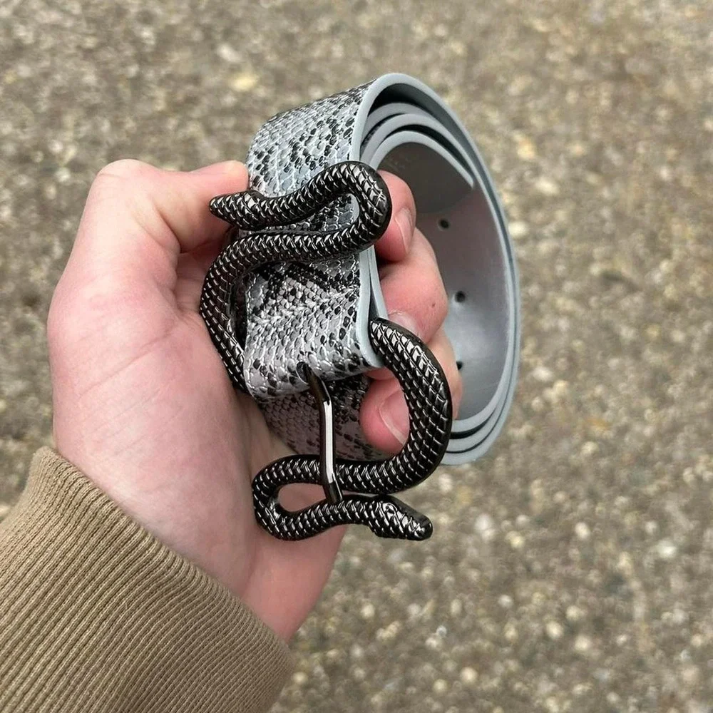 Vintage style gray snake skin western grunge boho belt gray and silver